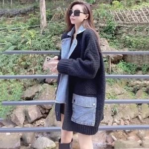 Denim stitched cardigan dark gray